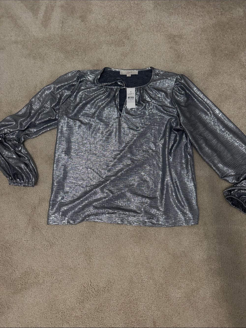 LOFT Silver Metallic Long Sleeve Blouse